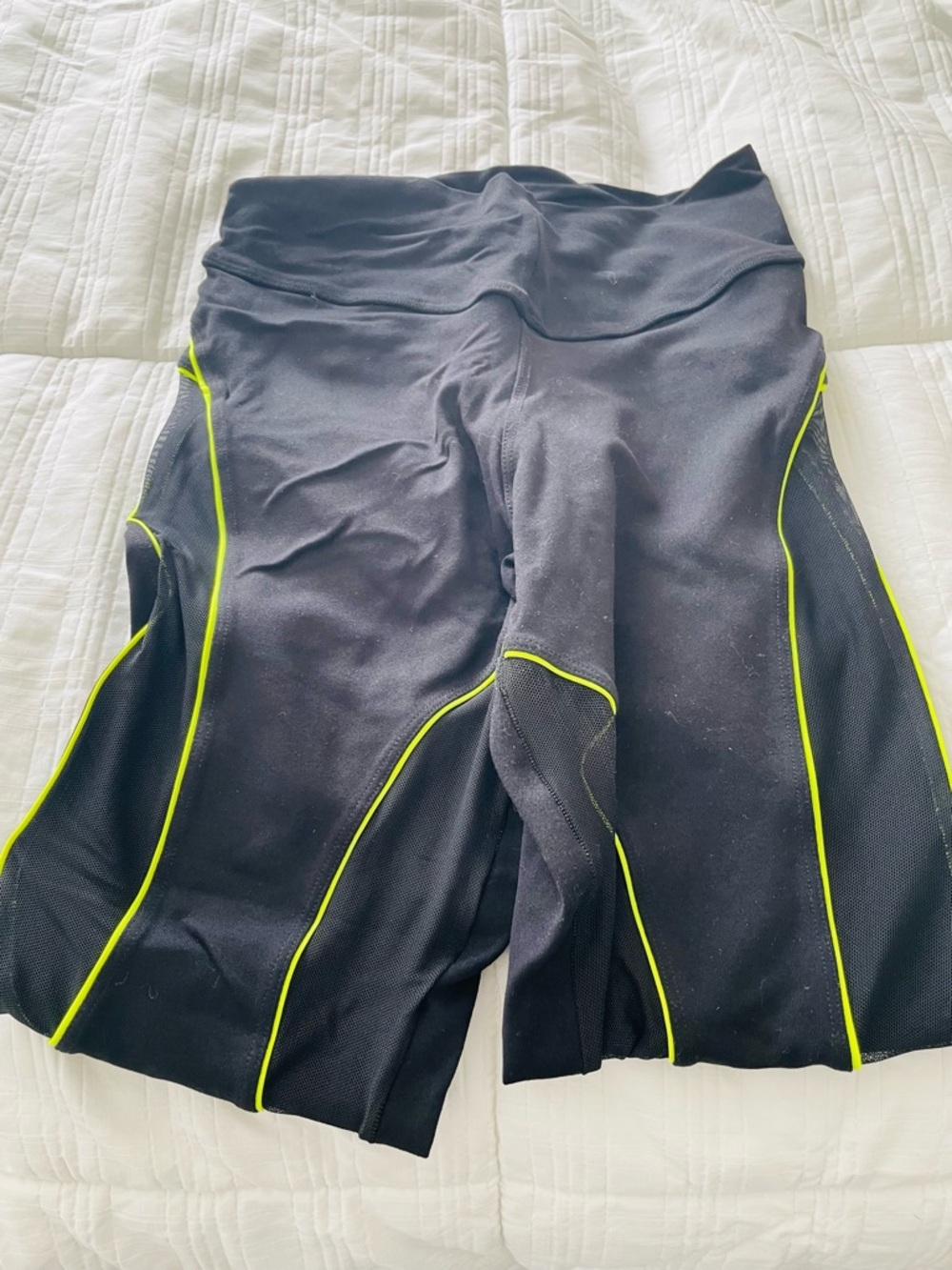 High-Waist Navy Mesh Panel Leggings with Pink Trim - Picture 7 of 11
